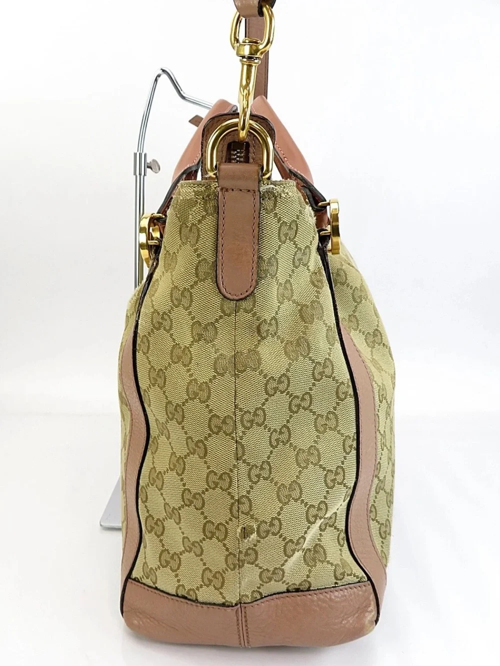 Gucci Beige GG Canvas Tote with Brown Leather Accents